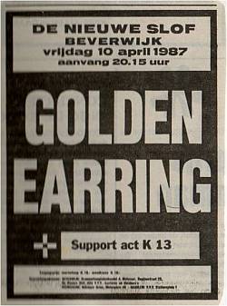 Golden Earring show ad April 10, 1987 Beverwijk - Nieuwe Slof